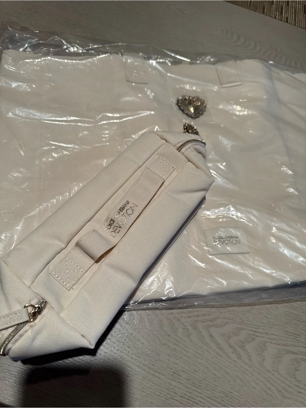 Dolce & Gabbana Cream Devotion Canvas Tote and toiletry bag with Heart Charm